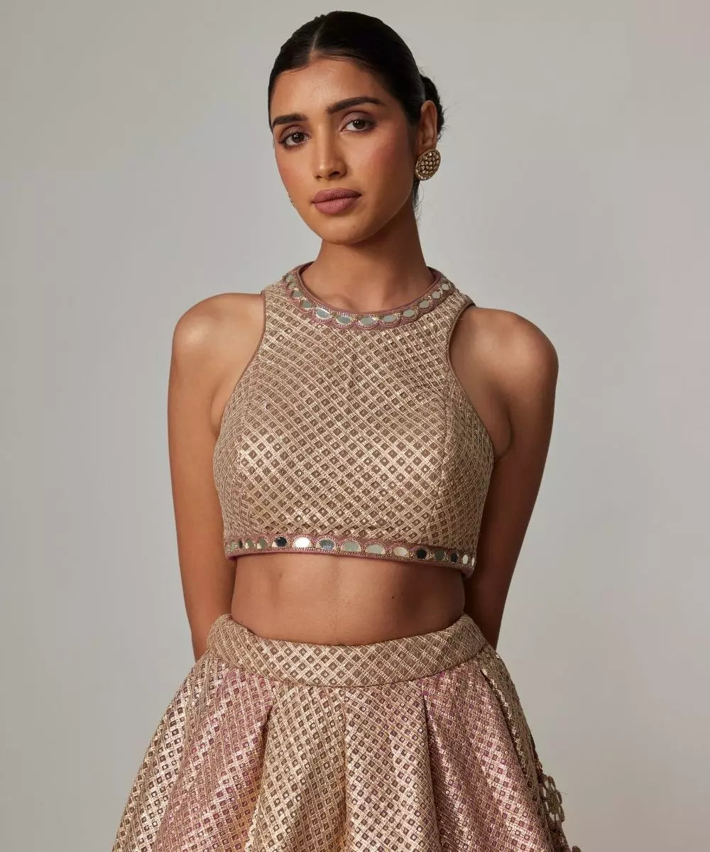 VVANI VATS - Deep beige multicolor Skirt with Crop Top